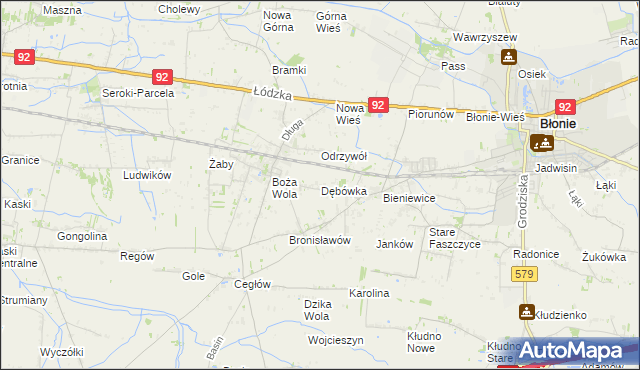 mapa Dębówka gmina Błonie, Dębówka gmina Błonie na mapie Targeo