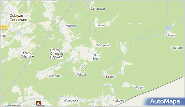 mapa Długi Bród gmina Dubicze Cerkiewne, Długi Bród gmina Dubicze Cerkiewne na mapie Targeo