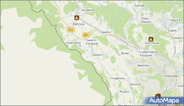 mapa Dworki gmina Nowa Ruda, Dworki gmina Nowa Ruda na mapie Targeo