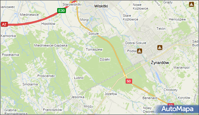 mapa Działki gmina Wiskitki, Działki gmina Wiskitki na mapie Targeo