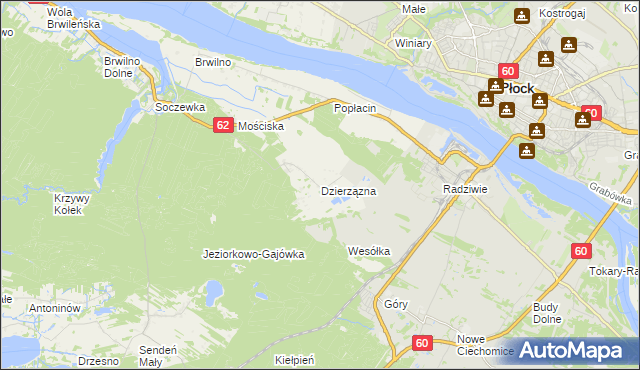 mapa Dzierzązna gmina Nowy Duninów, Dzierzązna gmina Nowy Duninów na mapie Targeo