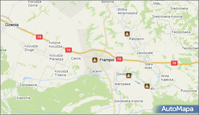 mapa Frampol powiat biłgorajski, Frampol powiat biłgorajski na mapie Targeo