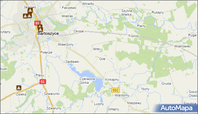 mapa Gile gmina Bartoszyce, Gile gmina Bartoszyce na mapie Targeo