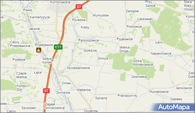 mapa Glinica gmina Miechów, Glinica gmina Miechów na mapie Targeo
