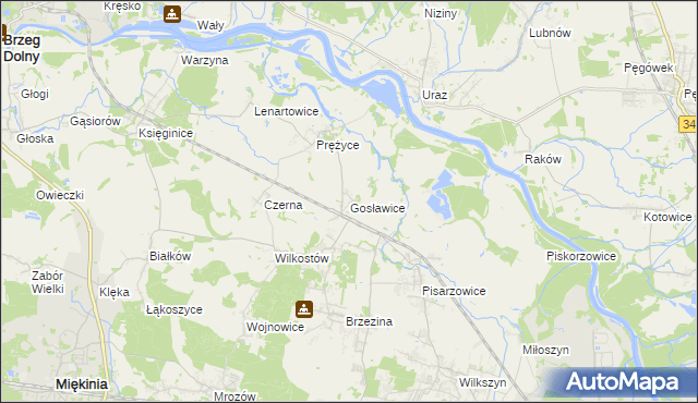 mapa Gosławice gmina Miękinia, Gosławice gmina Miękinia na mapie Targeo