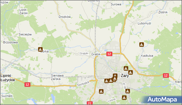 mapa Grabik gmina Żary, Grabik gmina Żary na mapie Targeo