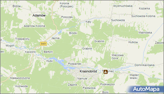 mapa Grabnik gmina Krasnobród, Grabnik gmina Krasnobród na mapie Targeo