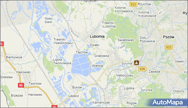 mapa Grabówka gmina Lubomia, Grabówka gmina Lubomia na mapie Targeo