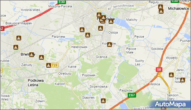mapa Granica gmina Michałowice, Granica gmina Michałowice na mapie Targeo