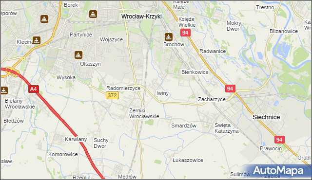 mapa Iwiny gmina Siechnice, Iwiny gmina Siechnice na mapie Targeo