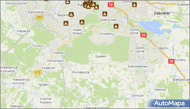 mapa Izabelin gmina Juchnowiec Kościelny, Izabelin gmina Juchnowiec Kościelny na mapie Targeo