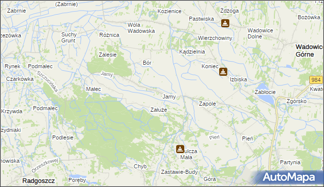 mapa Jamy gmina Wadowice Górne, Jamy gmina Wadowice Górne na mapie Targeo