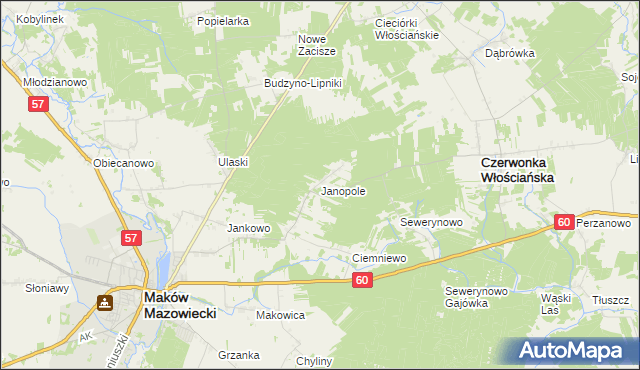 mapa Janopole gmina Czerwonka, Janopole gmina Czerwonka na mapie Targeo