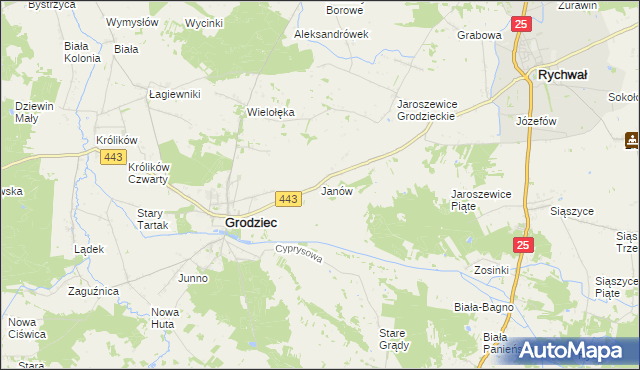 mapa Janów gmina Grodziec, Janów gmina Grodziec na mapie Targeo