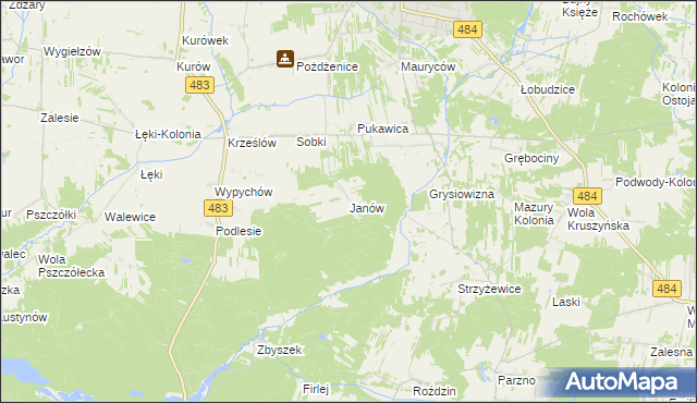 mapa Janów gmina Zelów, Janów gmina Zelów na mapie Targeo