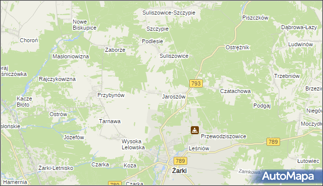 mapa Jaroszów gmina Żarki, Jaroszów gmina Żarki na mapie Targeo