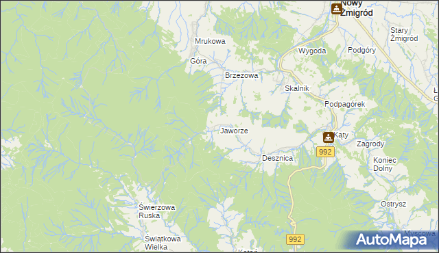 mapa Jaworze gmina Nowy Żmigród, Jaworze gmina Nowy Żmigród na mapie Targeo