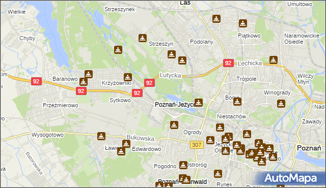 mapa Jeżyce gmina Poznań, Jeżyce gmina Poznań na mapie Targeo