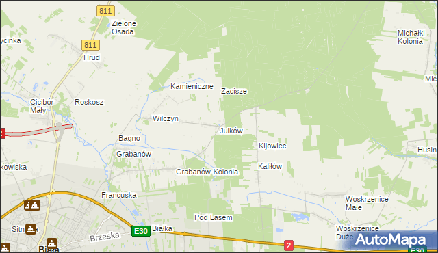 mapa Julków gmina Biała Podlaska, Julków gmina Biała Podlaska na mapie Targeo