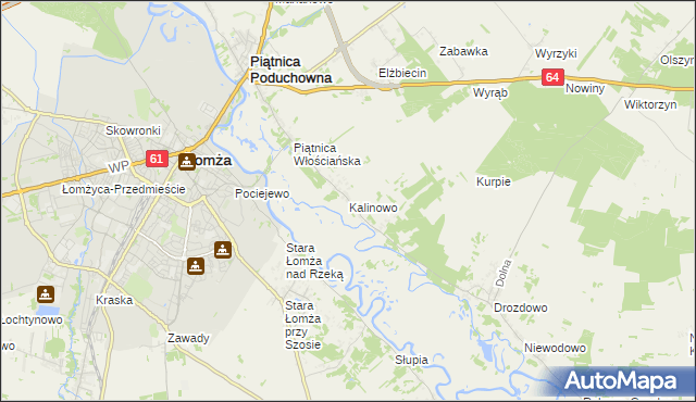 mapa Kalinowo gmina Piątnica, Kalinowo gmina Piątnica na mapie Targeo