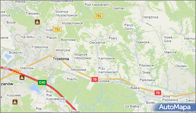 mapa Karniowice gmina Trzebinia, Karniowice gmina Trzebinia na mapie Targeo