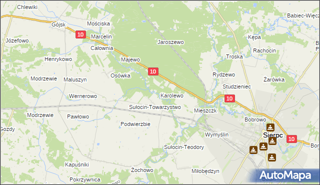 mapa Karolewo gmina Sierpc, Karolewo gmina Sierpc na mapie Targeo