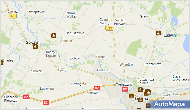 mapa Karolin gmina Łęczna, Karolin gmina Łęczna na mapie Targeo