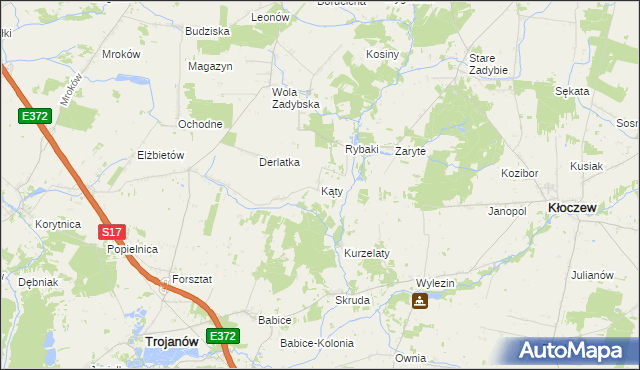 mapa Kąty gmina Kłoczew, Kąty gmina Kłoczew na mapie Targeo