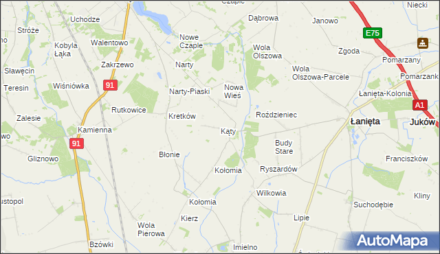 mapa Kąty gmina Łanięta, Kąty gmina Łanięta na mapie Targeo