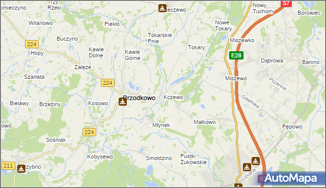 mapa Kczewo gmina Przodkowo, Kczewo gmina Przodkowo na mapie Targeo