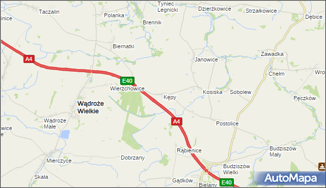 mapa Kępy gmina Wądroże Wielkie, Kępy gmina Wądroże Wielkie na mapie Targeo