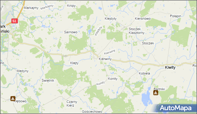 mapa Kierwiny, Kierwiny na mapie Targeo
