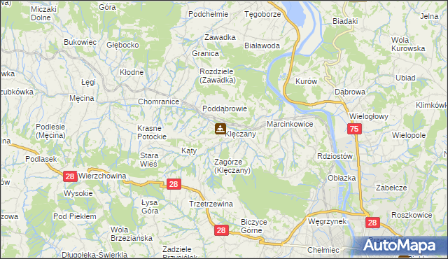 mapa Klęczany gmina Chełmiec, Klęczany gmina Chełmiec na mapie Targeo