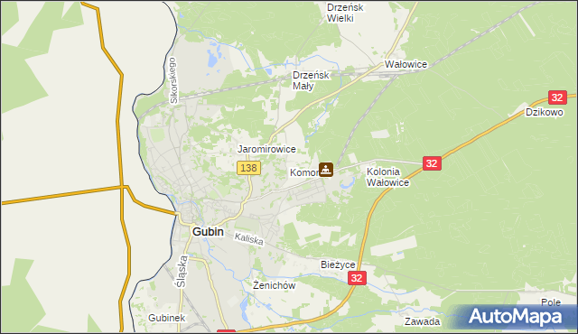 mapa Komorów gmina Gubin, Komorów gmina Gubin na mapie Targeo