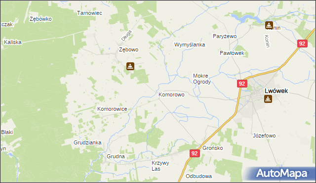 mapa Komorowo gmina Lwówek, Komorowo gmina Lwówek na mapie Targeo
