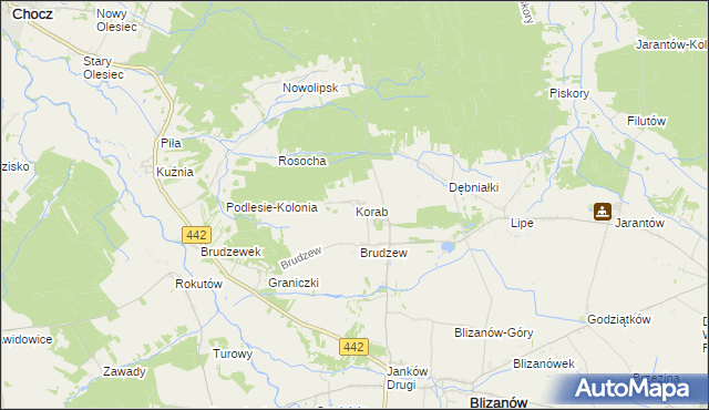 mapa Korab gmina Blizanów, Korab gmina Blizanów na mapie Targeo