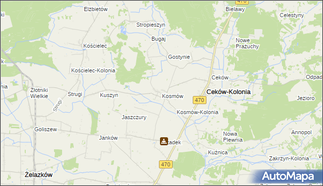 mapa Kosmów gmina Ceków-Kolonia, Kosmów gmina Ceków-Kolonia na mapie Targeo