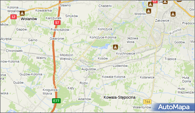 mapa Kosów gmina Kowala, Kosów gmina Kowala na mapie Targeo