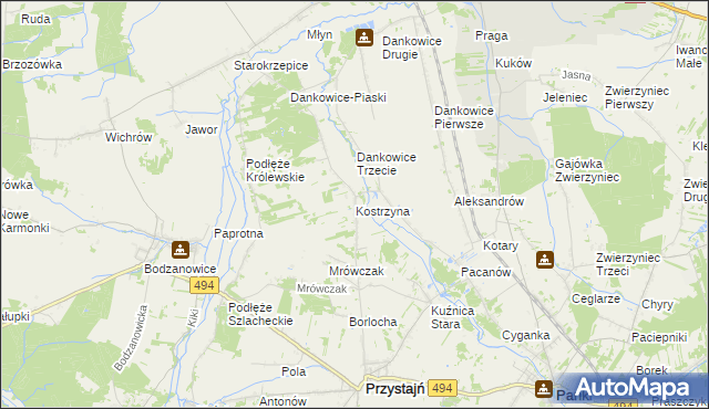 mapa Kostrzyna gmina Przystajń, Kostrzyna gmina Przystajń na mapie Targeo