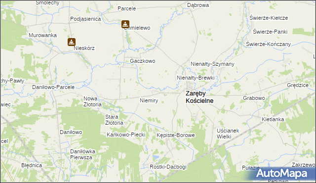mapa Kosuty gmina Zaręby Kościelne, Kosuty gmina Zaręby Kościelne na mapie Targeo