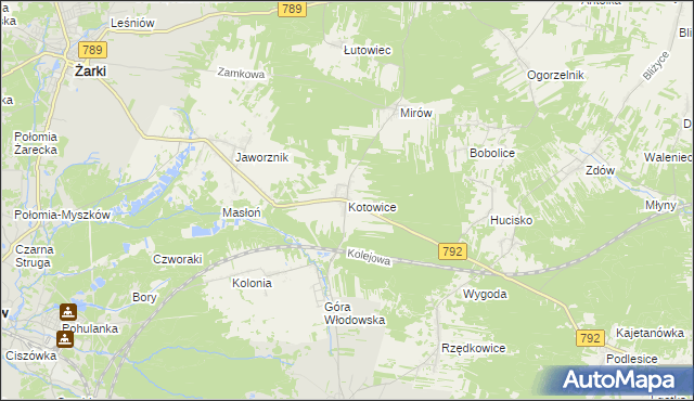 mapa Kotowice gmina Żarki, Kotowice gmina Żarki na mapie Targeo