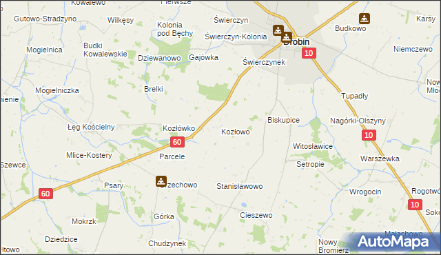 mapa Kozłowo gmina Drobin, Kozłowo gmina Drobin na mapie Targeo