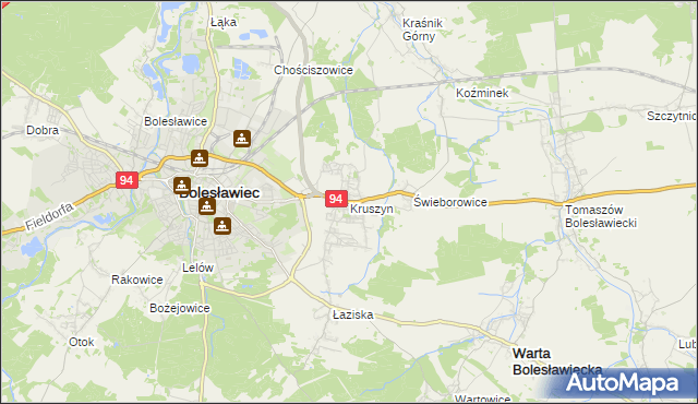 mapa Kruszyn gmina Bolesławiec, Kruszyn gmina Bolesławiec na mapie Targeo