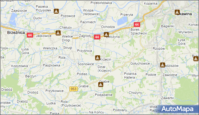 mapa Krzęcin gmina Skawina, Krzęcin gmina Skawina na mapie Targeo