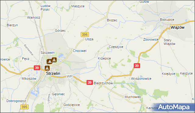 mapa Krzepice gmina Strzelin, Krzepice gmina Strzelin na mapie Targeo