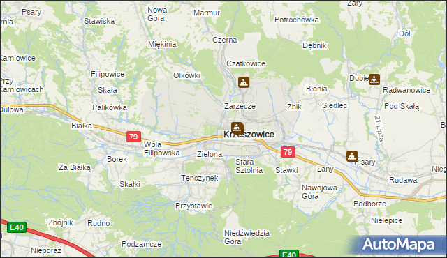 mapa Krzeszowice, Krzeszowice na mapie Targeo