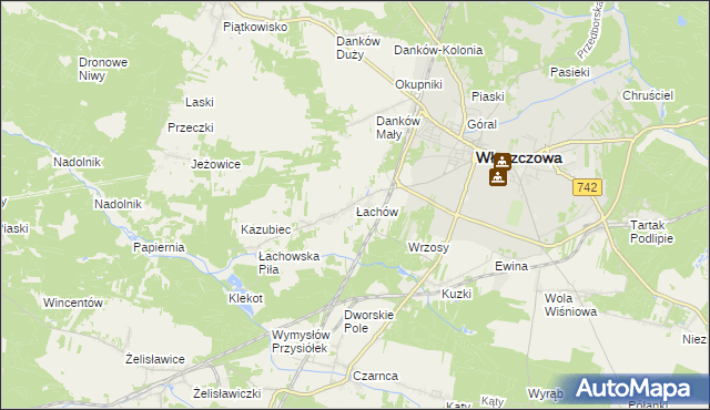 mapa Łachów gmina Włoszczowa, Łachów gmina Włoszczowa na mapie Targeo