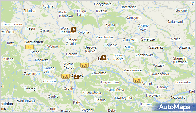 mapa Łącko powiat nowosądecki, Łącko powiat nowosądecki na mapie Targeo
