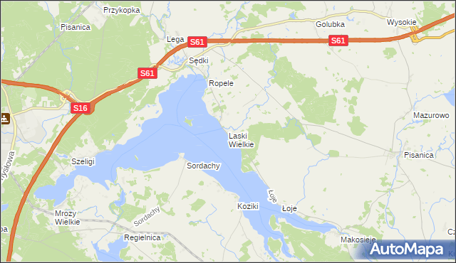 mapa Laski Wielkie gmina Kalinowo, Laski Wielkie gmina Kalinowo na mapie Targeo