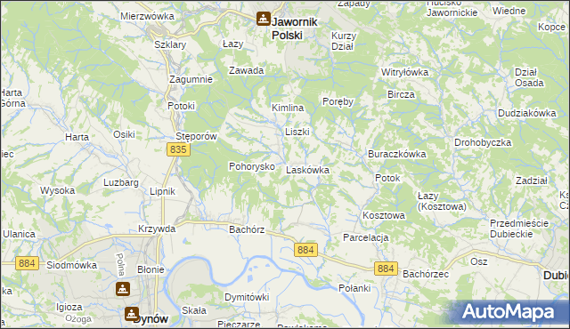 mapa Laskówka gmina Dynów, Laskówka gmina Dynów na mapie Targeo